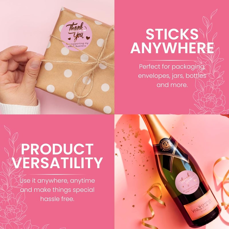 IBAKE 500 Pcs 1.5 Inch Pink and Rose Gold Thank You Stickers for Small Business, Small Business Packaging, Self-Adhesive & Waterproof Stickers with Beautiful Designs, Strong and Durable Envelope Seals - Image 5